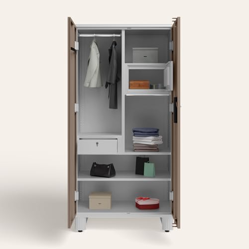 Image of Interio by Godrej Wardrobe H1 2-Door Steel Almirah (Portabella Brown), 1-Year Warranty, 1 Drawer, 1 Locker
