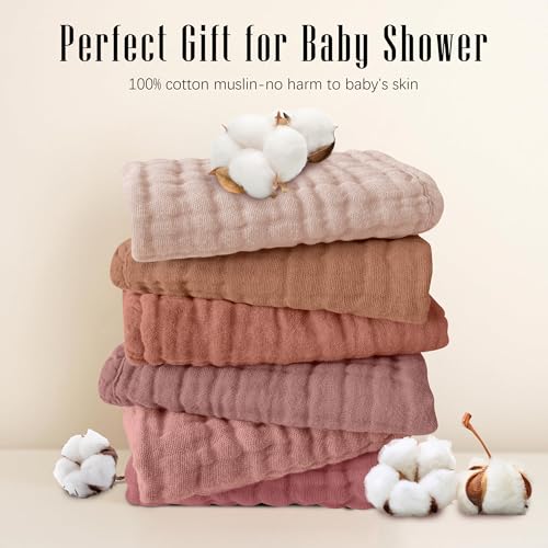 Image of SWEET DOLPHIN 12 Pack Muslin Burp Cloths Large 100% Cotton Burping Clothes for Baby Drool - Absorbent and Soft Boys & Girls Milk Spit Up Rags for Newborn Essentials Registry - Muted Terracotta