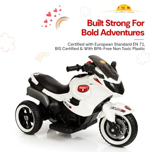 Image of Toyzone Trendy Bike White | Rechargeable Bike 6V | Powered by 6.5 AH Battery | Music Player with Bluetoooth & USB | 6 Month Battery Warranty | Make in India | for Kids 2+ Years