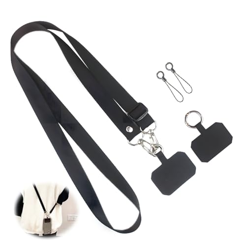 Lanière Cordon de Téléphone Portable, attaché telephone tour de cou 1,3m Réglable, Attache Portable Cordonavec 2 Pièces Attaches Universelle et...