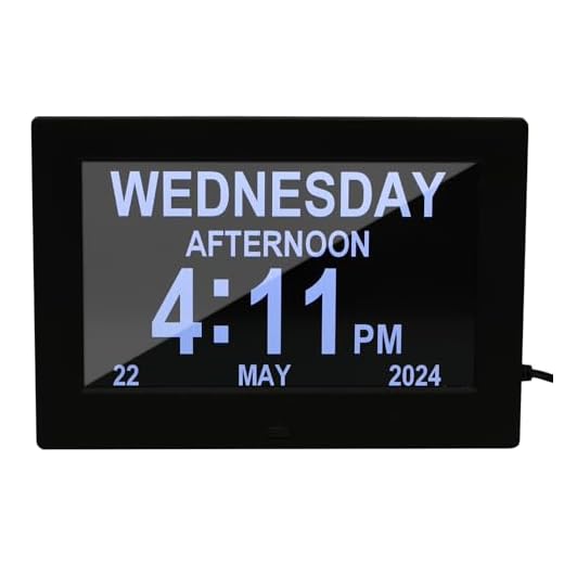 ALLOMN Gran reloj digital con calendario de día, reloj de 7 pulgadas con día y fecha para personas mayores, reloj de Alzheimer con 12 opciones de alarma para personas mayores, personas con