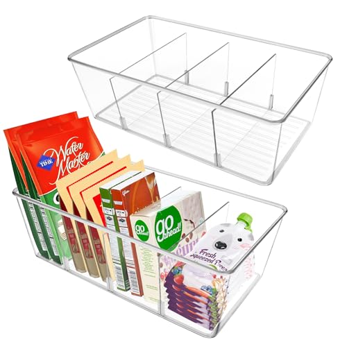 NVIYAM Juego de 2 organizadores para frigorífico, cajones transparentes, para cocina, con 4 compartimentos, sin BPA, organizador de cocina, adecuado para bolsas de té, especias, aperitivos