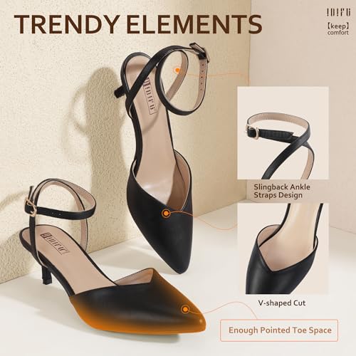 IDIFU IN2 Women's Pumps Closed Toe Kitten Heels Slingback Low Pointed Toe Short Ankle Strap Heels Wedding Bride Prom Bridal Work Dress Shoes for Women Comfortable Cute Trendy Pumps Shoes4