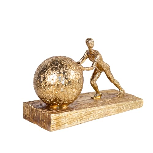 Estatua de Hombre con Esfera de Hierro Decorativa Dorada miniatura 6