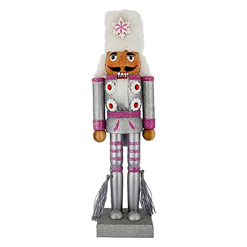 Nutcracker Ballet Gifts, Soldier Nutcracker Christmas Ornaments, Wooden Figure Decoration With Fun Glittery Silver And Pink Uniform For Holiday Home Decor, Ideal Xmas Ornament, Large, 12 Inch #TOP5
