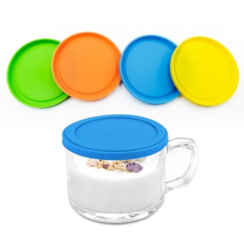 4 Stück Joghurtdeckel, Dosendeckel Wiederverwendbarer Deckel für Joghurtbecher 500g Joghurt Mehrwegfrischedeckel Silikon Glasabdeckung, 9.8cm Silikondeckel Untersetzer Rund Staub Silikon Tasse Deckel