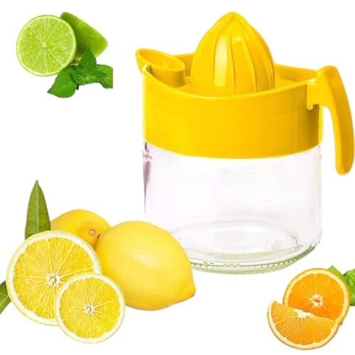 Pro Home Presse-agrumes manuel - 300 ml - Orange - Citron - Citron - Citron - Fruit - Avec pichet en verre - Presse-jus manuel - Jaune - 300 ml