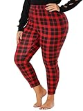 Agnes Orinda Plus Size Check Leggings for Women Stretch Festive Glen Plaid Skinny Pant Legging Christmas 2X Red