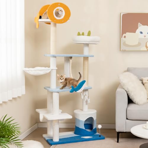 Árbol para gatos con temática oceánica de 3 niveles y postes rascadores miniatura 2