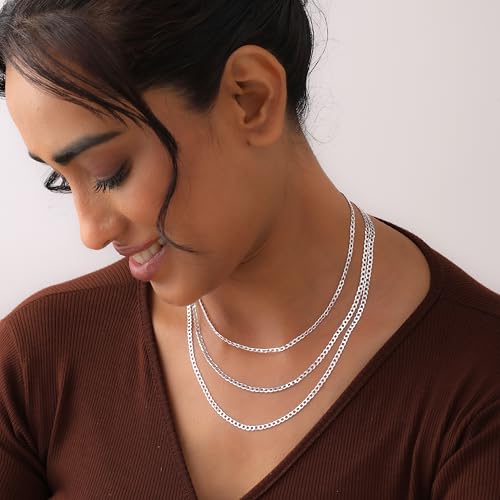Image of TRUESILVER ACPL Solid 925 Sterling Silver Italian 3.25mm Diamond-Cut Cuban Link Curb Chain Necklace for Men Women (16, 18, 20, 22, 24, 26 Inches)