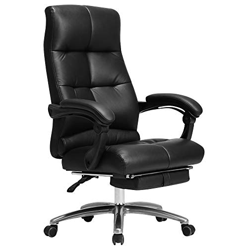 Silla de oficina ejecutiva de respaldo alto con diseño ergonómico de cuero auténtico, reposabrazos giratorios y función de respaldo