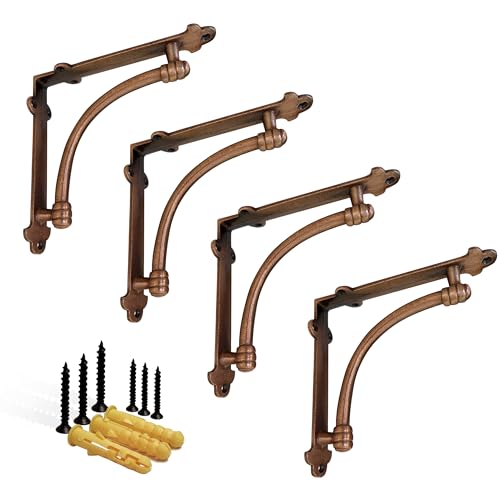 NACH Decorative Shelf Brackets, 2 Pack of 7.25 x 1.6 x 7.25 inch Copper Cast Iron Shelf Brackets - Decorative Brackets for Mounting - Industrial Style Brackets