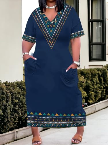 Image of PinkPatty Women's Oversize V Neck Short Sleeve Maxi Dress with Pockets