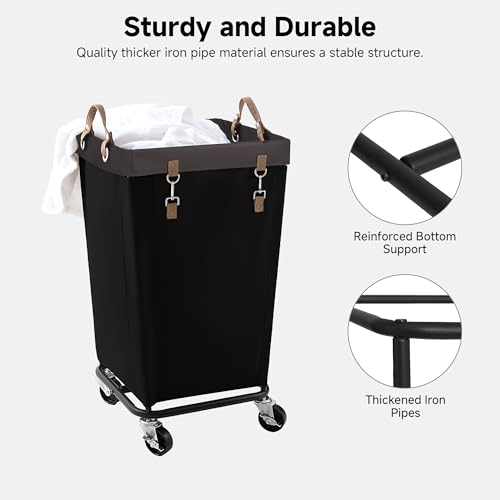 Image of StorageWorks 110L Laundry Basket with Wheels, Large Rolling Hampers for Clothing Organizer, Dirty Clothes Basket for Hotel, Home, Closet, Dorm, Black