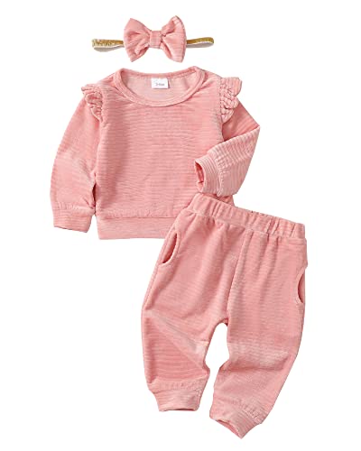 Image of Mioglrie Toddler Baby Girl Clothes Fall Winter Sweatsuit Newborn Sweatshirt Sweat Pant Sets Outfits Infant Girls Clothing