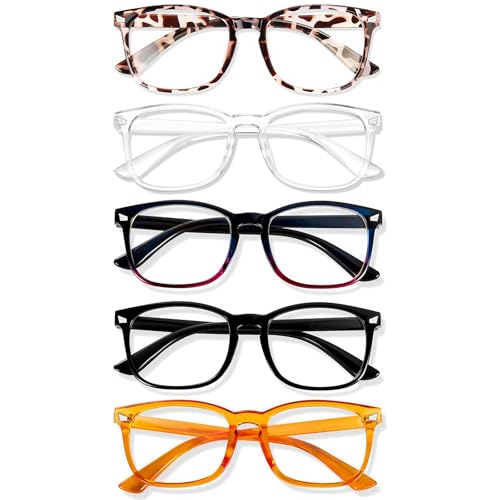 Image of Blue Light Glasses for Woman Men, 99% Blocking Square Frame 5 Pairs | Anti Eyestrain & UV Glare Protection, Computer Blue Light Blocking Glasses for Gaming TV Phone Screen