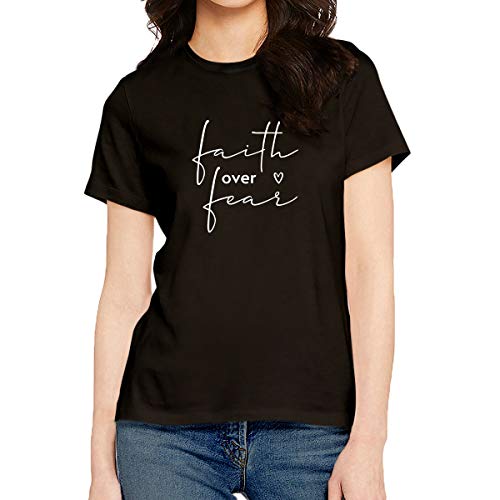 Image of Women's Regular Fit Faith Over Fear Cotton Printed Round Neck Half Sleeves Multicolour T Shirt. Pooplu, Trending, Text, Quotes Tshirts
