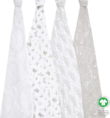 Image of aden + anais Boutique Organic Swaddle Blanket 4-Pack - 100% Organic Cotton Muslin, Large, Soft, Breathable Receiving Blankets for Infants - Lightweight Multi-Use Baby Swaddles, Map The Stars