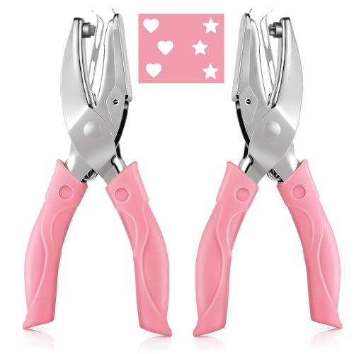 ASTER 2 perforadoras de papel de mano de metal con agarre suave en forma de corazón/estrella, perforadoras de agujeros para manualidades, etiquetas de ropa, boletos de recortes, herramienta