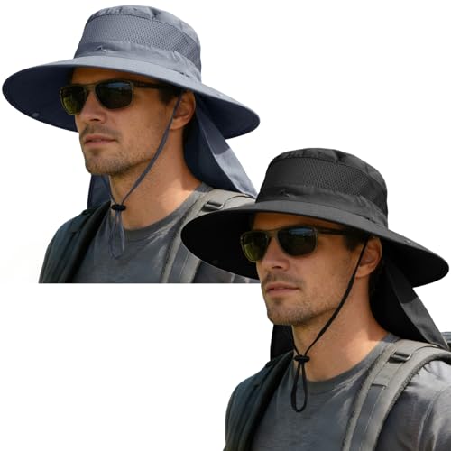 Image of ZOORON Sun Hats for Men Women Fishing Hat with Neck Flap,UPF 50+ Sun Hat Waterproof Wide Brim Bucket Hats for Safari Hiking