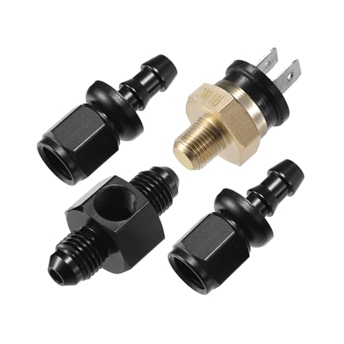 VekAuto Coolant Hose Thermostat Switch Kit, 4AN 200'F on - 185'F Off Transmission Cooler Sensor Fan Oil Cooler Radiator Electric Switch Fitting Universal for Car Truck Metal Black