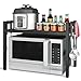 Todeco Support de Four à Micro-Ondes Extensible, Etagere Rangement Cuisine Four à Micro Ondes, Multifonction Meuble de Rangement en Métal, avec 6 Crochets Charge 25 Kg (36-60) x32 x (34-44) cm, Noir