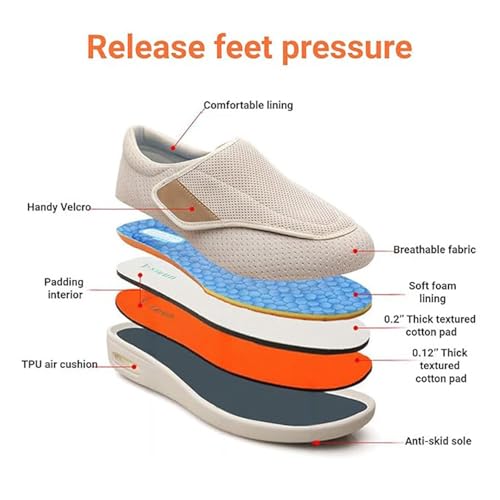 Mens Edema Swollen Shoes, Men's Lightweight Adjustable Walking Mesh Breathable Diabetic Shoes, Swollen Feet Diabetic Edema Boots Slippers, for Plantar Fasciitis, Feet, Bunions, Slipper4