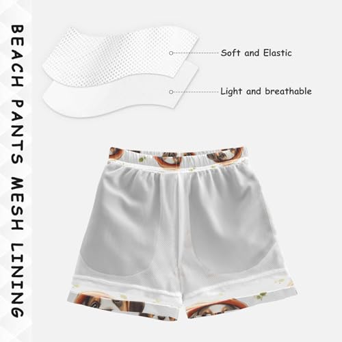 Pigsaly Boys Swim Trunks Cute Hamburger Hat Beagle Dog Puppy Boys Board Shorts Swimsuit Swimwear Summer Bathing Suit S Multicolor4