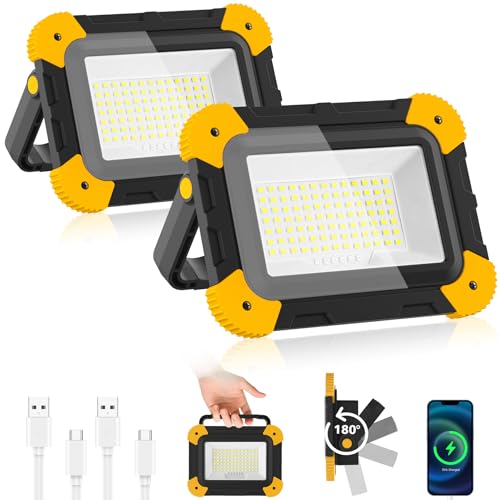 NATPOW Projecteur Led Rechargeable, 5 Modes Lampe de Chantier Batterie avec Câble USB, 3000mAh Eclairage Chantier Portable, IP65 Étanche Lumiere Chantier pour Garage,...