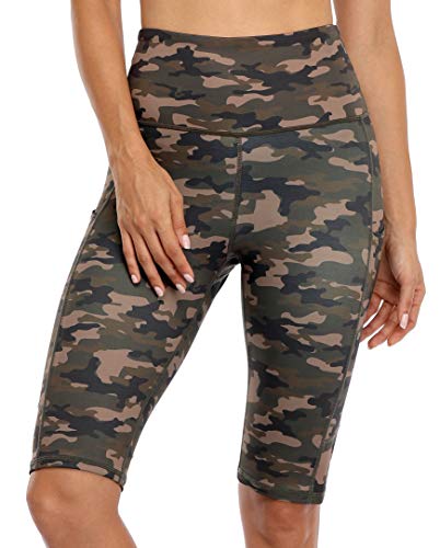 Sociala Womens Knee Length Biker Shorts With Side Pockets Workout Athletic Running Yoga Short Camo #TOP1