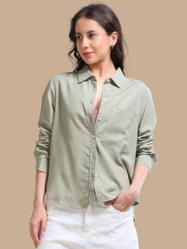 Image of Glam & Chique Women's Relaxed Fit Spread Collar Solid Casual Shirt S-2XL