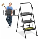 Simple Deluxe 3 Step Ladder, Step Stool Foldable, 800lbs Portable Ladder with Wide Anti-Slip Pedal, Step Stool for Adults, Lightweight Step Ladder for Home Kitchen and Outdoor