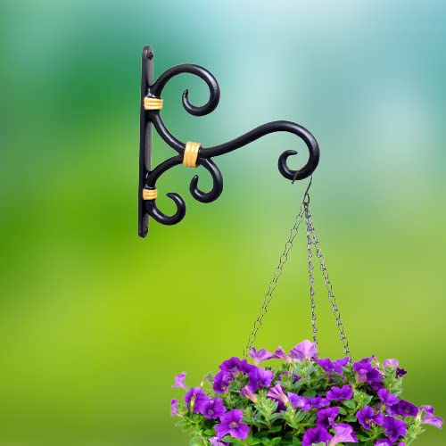 Metal Wall Hook Hanging Plant Bracket Decorative Straight Plant Hanger for Pots, Bird Feeders, Planters, Lanterns, Macrame, Wind Chimes Indoor Outdoor, (Set of 1, Gold Black)-image-18