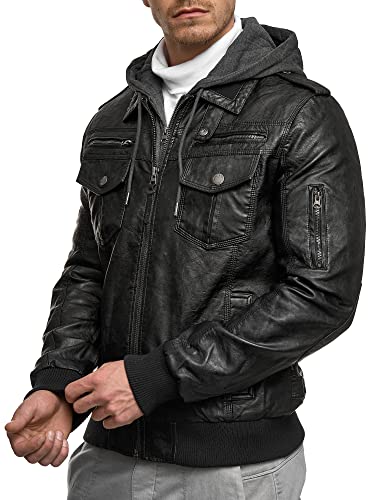 Indicode Heren Aaron Jacket | Imitatieleren jas met afneembare capuchon - Afbeelding 5