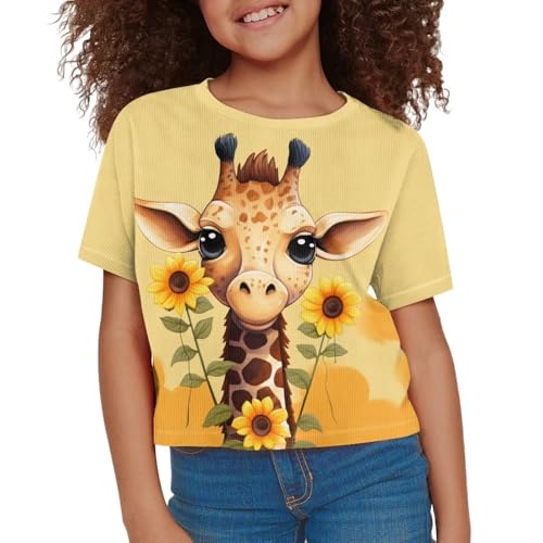 Image of Girl Crop Top Shirts for Summer Cute T Shirts Short Sleeve Tees for Kids 5-16