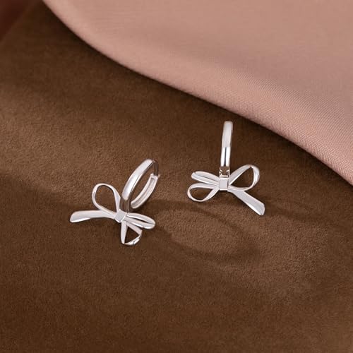 SLUYNZ 925 Sterling Silver Bow Hoop Earrings for Women Teen Girls Bow Ribbon Huggie Earrings3