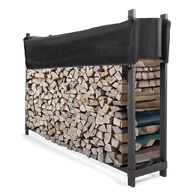 ECOTRIC 6FT Firewood Rack with Waterproof Cover for Outdoor Indoor Wood Log
