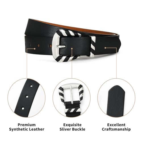Black Belt Silver Buckle Women Belts for Jeans Leather Belts for Women Stylish Waist Belt4
