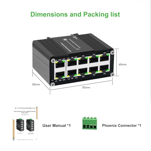 Image of Mini Industrial 10-Port Gigabit PoE+ Switch with 2 Uplink Ports, IEEE 802.3af /at 30W, 12~48V DC Redundant Power Input, Booster Function, Up to 240-watt PoE Budget, Din Rail Mount
