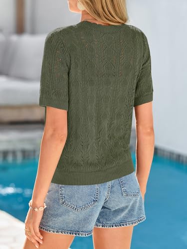 PRETTYGARDEN Button Up V Neck Crochet Cardigans for Women Summer Short Sleeve Dressy Casual Bolero Shrugs for Dresses (Army Green, XX-Large) — view 6