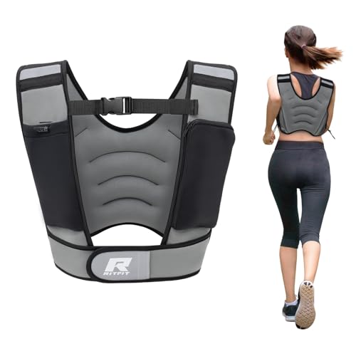 RitFit Weighted Vest, 4lb/8lb/10lb/12lb/15lb/20lb Weight Vest with Reflective Stripes, Weight Vest Adjustable for Women and Men Workout, Strength Training, Running, Fitness, Jogging, Walking