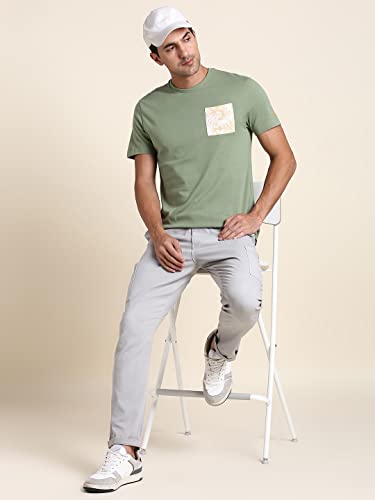 Image of Dennis Lingo Men's Poly Cotton Regular Fit Solid with Printed Patch Pocket Half Sleeve Round Neck T-Shirt