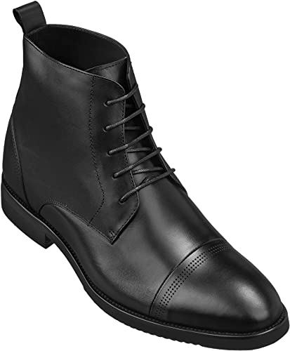 Image of CALTO Men's Invisible Height Increasing Elevator Shoes - Black Premium Leather Lace-up Cap-Toe Dress Boots - 2.8 Inches Taller - K28003 - Size 8.5 D(M) US