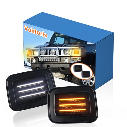 Vektoris Front Corner Side Marker Lights for Hummer H2 2003-2009, H2 SUT 2005-2009, LED Headlight Side Marker Lamp with Amber Turn Signal,White Daytime Running Light DRL, Replaces# 15060530 15060529