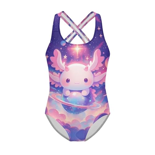 Image of Girls One Piece Swimsuits Summer Quick Dry Crewneck Beach Bathing Suit Cross Shoulder Strap Swimwear 5-14 Years