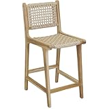 AUBRY GASPARD - Tabouret De Bar en Teck Naturel - Assise et Dossier en Rotin Synthétique - Prêt À Monter - Hauteur D'Assise 66 cm - Idéal pour Intérieur et Extérieur - Naturel - 45X60X100 cm
