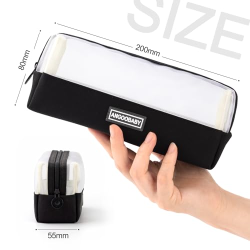 Image of ANGOOBABY Mesh Pencil Bag Clear pencil case Zipper Pouch Bags Multifunctional Pencil Holder for Students, Small Makeup Bag Suitable for Teen Girls & Boys (Black)