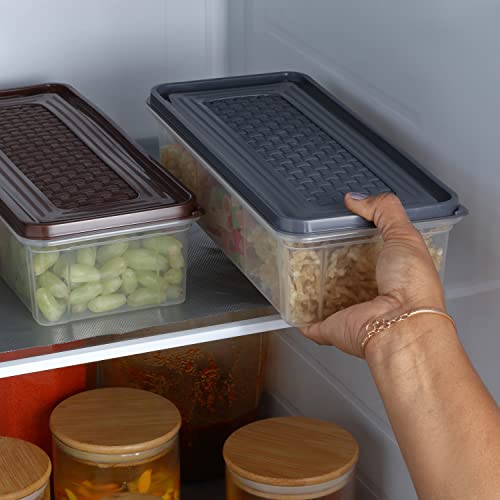 Image of MAGIC SPOON Multipurpose 3 Section Storage Container | Spice Box, Pickle Jar, Fridge Organizer, Dry Fruit, Vegetable & Kitchen Storage Container- Combo Pack (2000ml X 2) (BROWN-GREY)