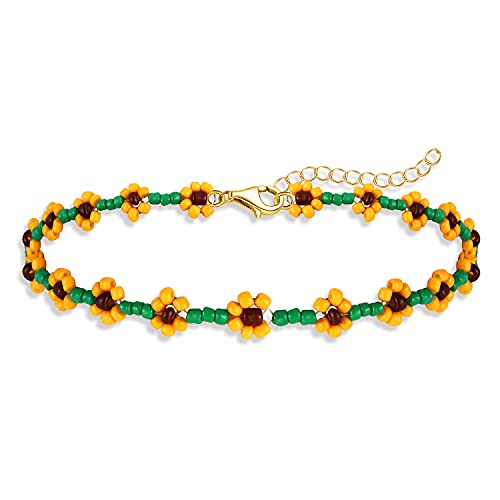 Beaded Anklet For Women Boho Cute Flower Beads Ankle Bracelet Summer Beach Anklets Foot Jewelry For Women Girls (Orange Flower Bead Anklet) #TOP8