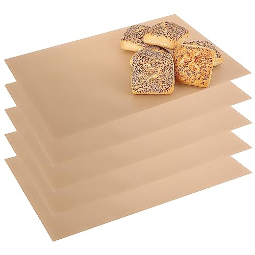 com-four® 5x Dauerbackfolie aus Teflon - wiederverwendbares Backpapier - backofengeeignet bis 260 °C - zuschneidbare Antihaft-Backofenfolie - spülmaschinengeeignet (5 Stück - Beige 46x32 cm)